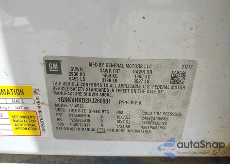 2017 Chevrolet Traverse 2Lt z USA, uszkodzony, nr VIN 1GNKVHKD2HJ260681